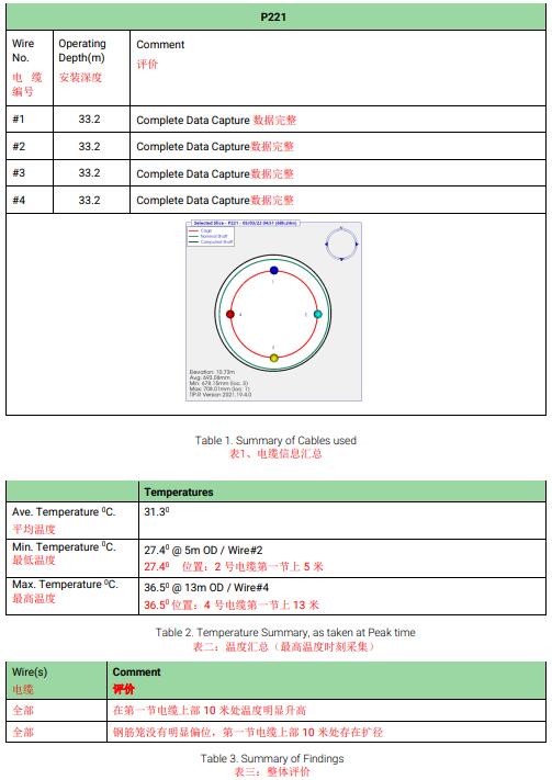 电缆信息,温度汇总,整体评估,热法桩身完整性测试 电缆信息,温度汇总,整体评估,热法桩身完整性测试